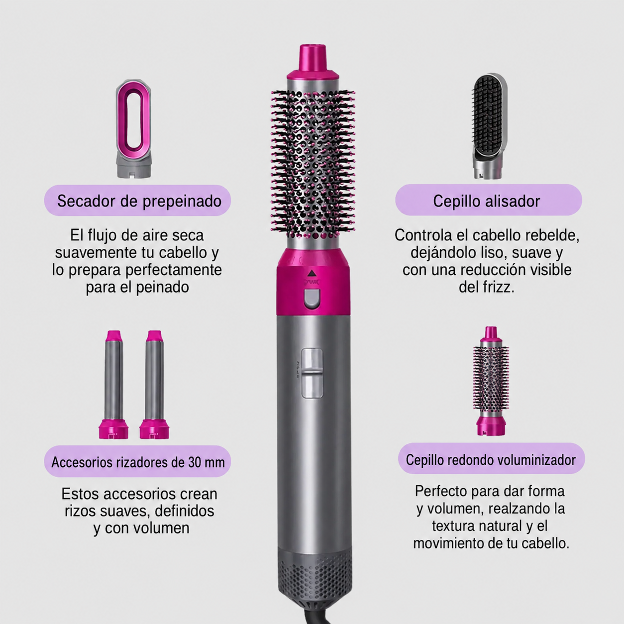 Nácar AirStyle 5 en 1 - Seca, Moldea y Transforma en 15 Minutos