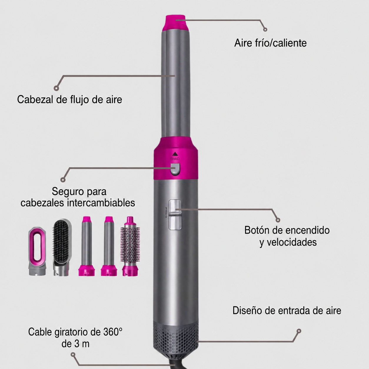 Nácar AirStyle 5 en 1 - Seca, Moldea y Transforma en 15 Minutos