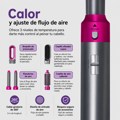 Nácar AirStyle 5 en 1 - Seca, Moldea y Transforma en 15 Minutos